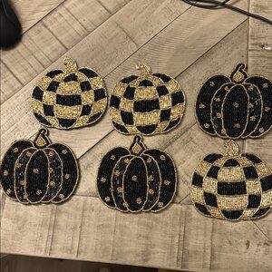 Black and Gold Beaded Pumpkin Coasters